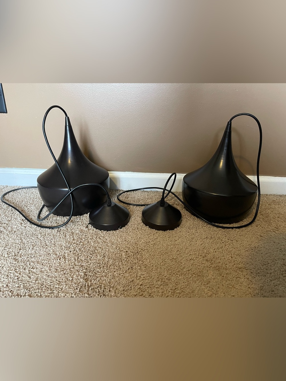 Modern Matte Black Teardrop Pendant Lights - Set of 2